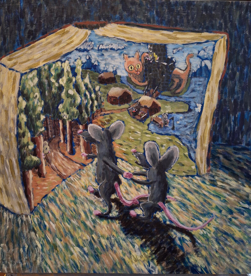 Bücherwelten, 100x80cm, Acrylic on Woodbox Bücherwelten, 100x80cm, Acrylic on Woodbox